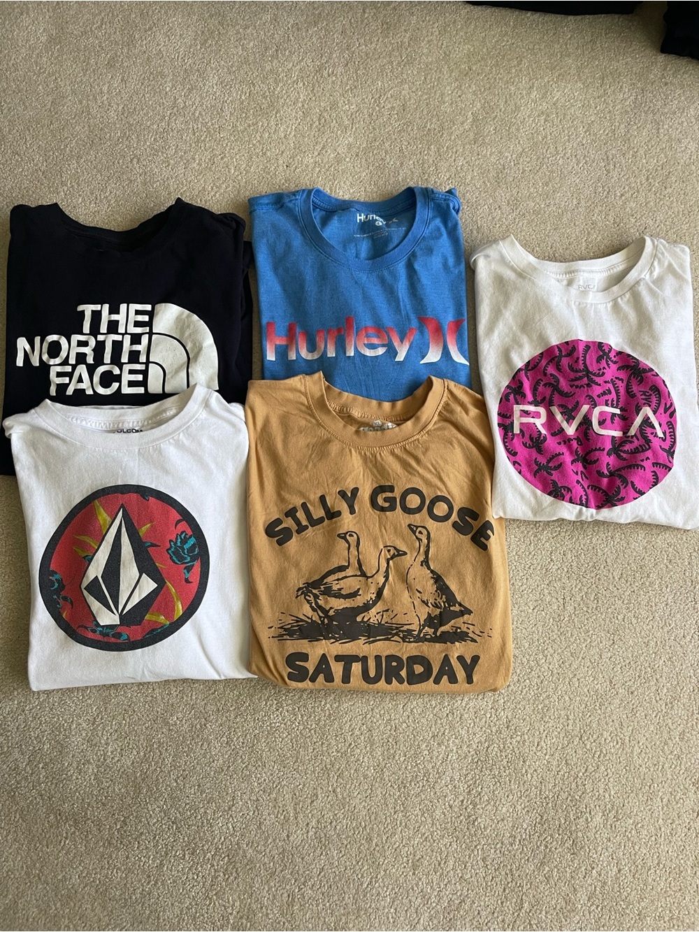 The North Face Black, Volcom, Hurley, RVCA, Goodie Two Sleeves tshirts
